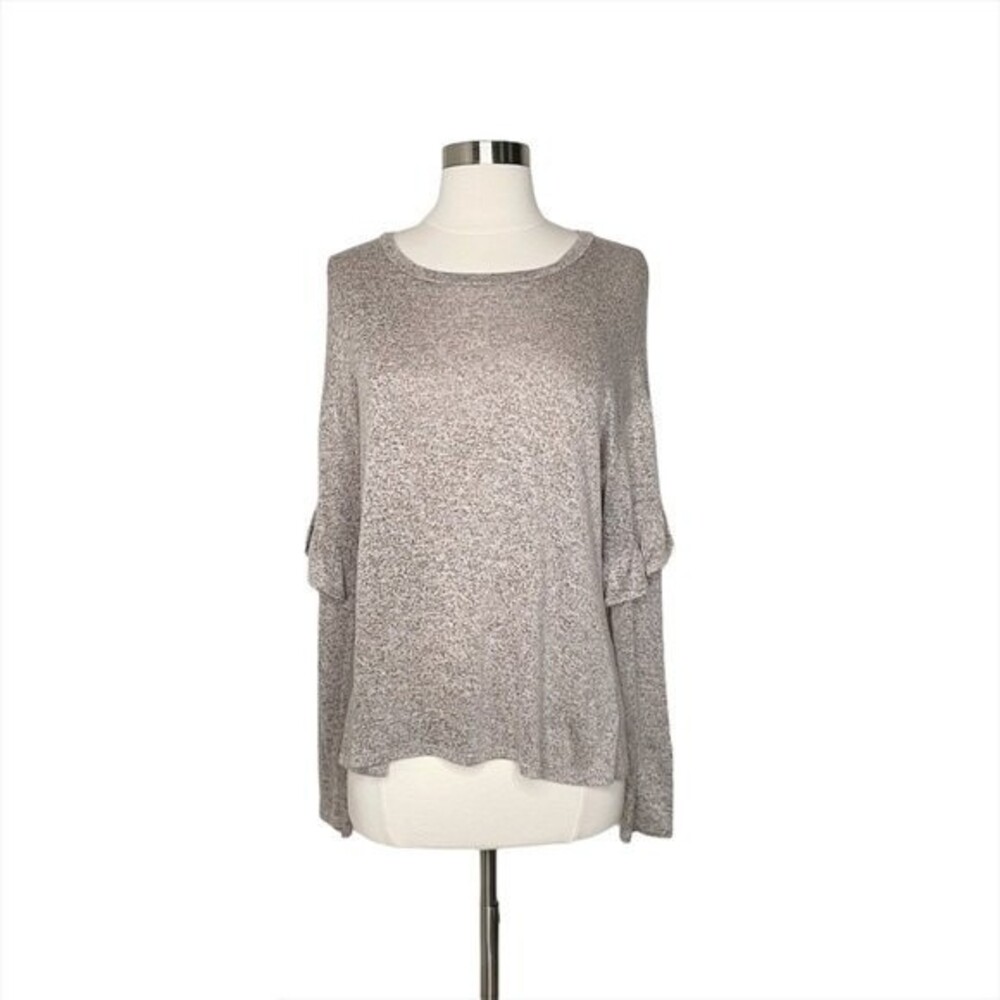 Wayf S Nordstrom Ruffle Long Sleeve Knit Top Pullover Solid Grey Taupe Women's